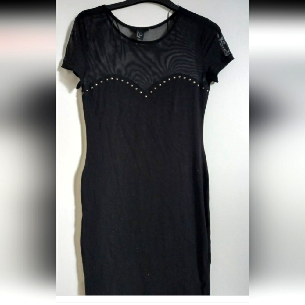 H&M Sheer Mesh Insert Dress with Sweetheart Neckline Studs Size L